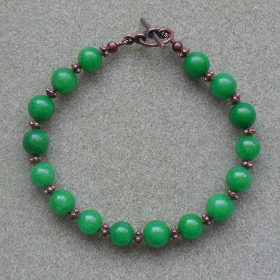 Emerald Green Bracelet Antique Copper Tone
