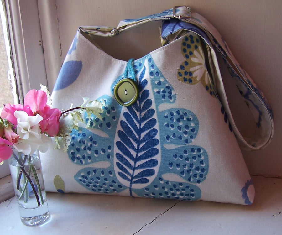 Soft textile shoulder bag in white, lime, blue and turquoise - Torryburn