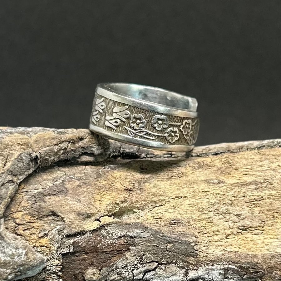 Handmade Spoon Ring – Floral Vintage Style Upcycled Jewellery- UK Size O