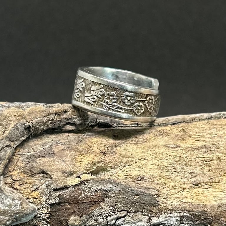 Handmade Spoon Ring – Floral Vintage Style Upcycled Jewellery- UK Size O