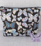 Large zipped pouch, project bag, cosmetic bag, butterflies