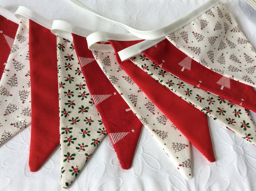 Scandi tree Christmas Bunting - 12 flags with trees and holy, new tree fabric