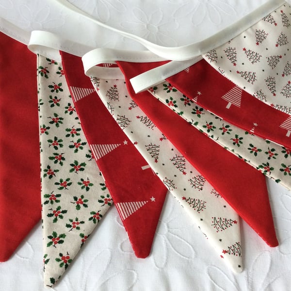 Scandi tree Christmas Bunting - 12 flags with trees and holy, new tree fabric