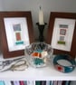 Pretty Patterned Teal Turquoise Green Red Handstitched Geometric Small Artworks - Image 5