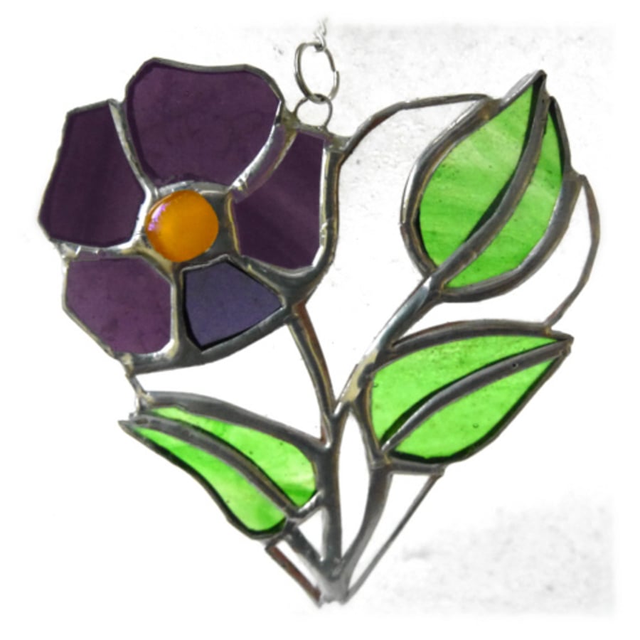 Pansy Heart Suncatcher Stained Glass Flower 020