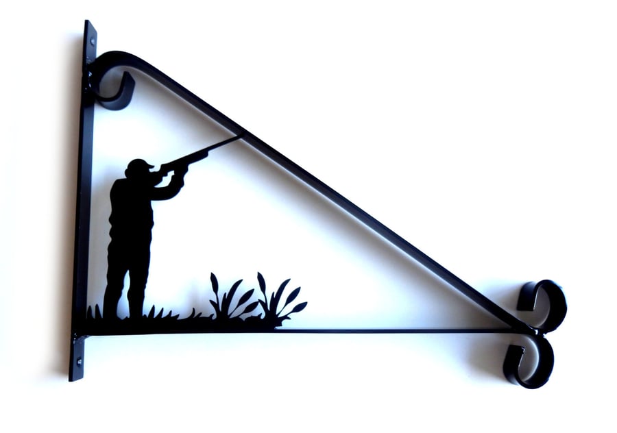 Gunman Aiming into the Air Silhouette Scroll Style Hanging Basket Bracket