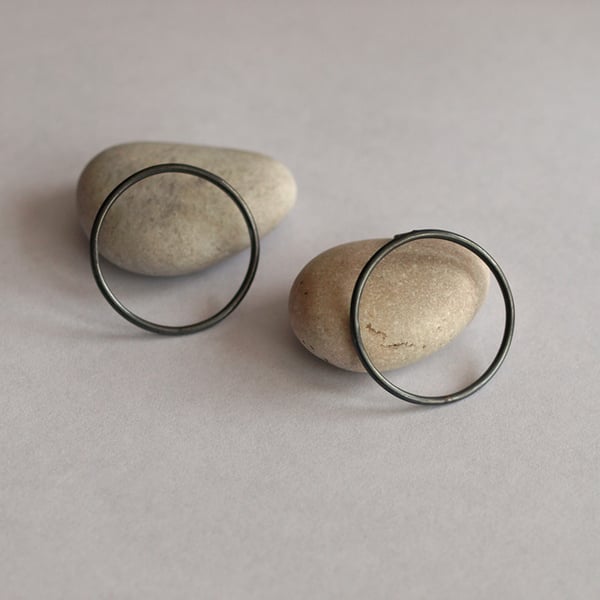 Oxidised Hoop Stud Earrings - handmade minimalist sterling silver jewellery