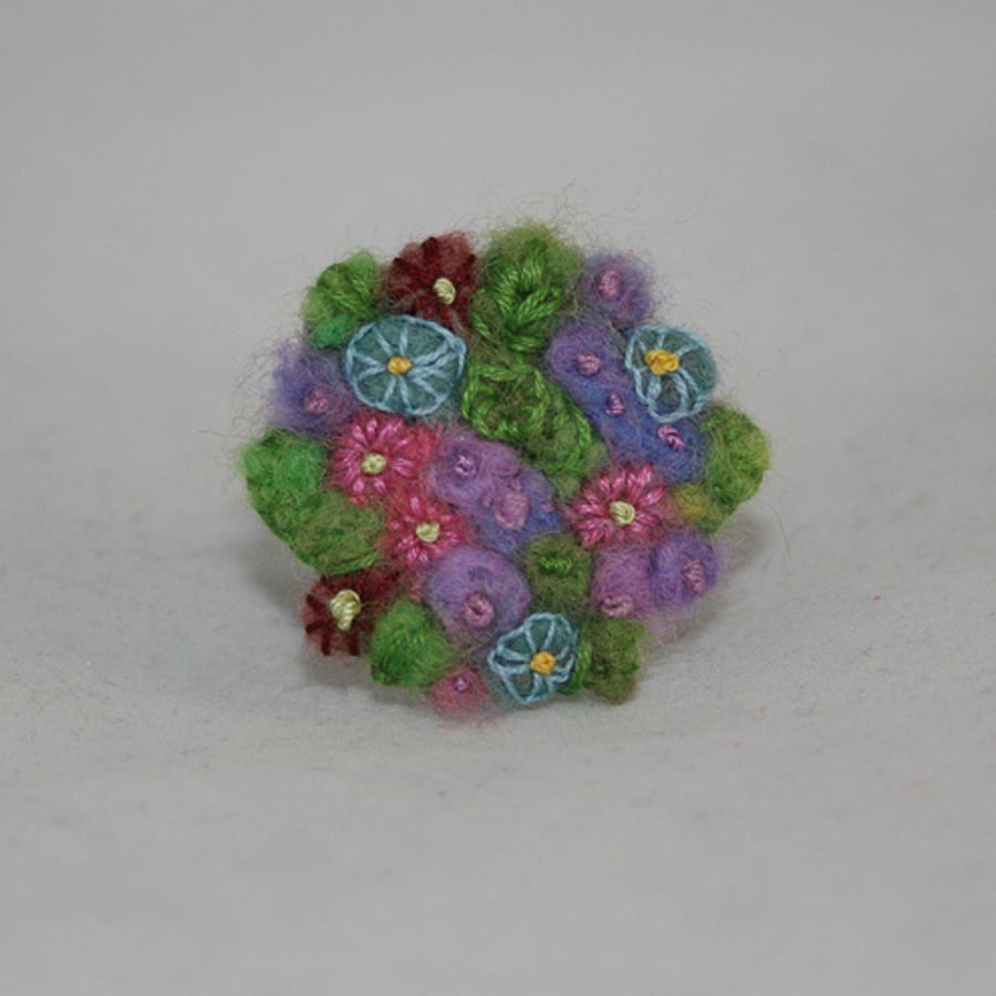 Embroidered Brooch - Small Posy, pink and lilac