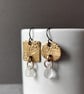 Mis-match Bronze and seaglass drop earrings, recycled material - Image 1