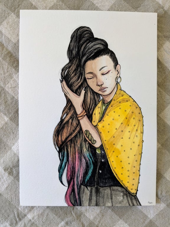 Fibre Witch Original Character Illustration in Watercolour & Ink