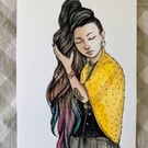 Fibre Witch Original Character Illustration in Watercolour & Ink