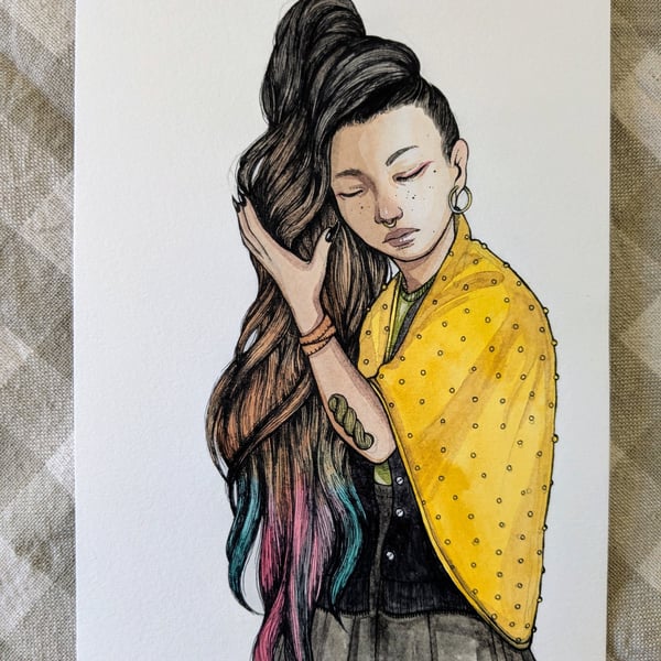Fibre Witch Original Character Illustration in Watercolour & Ink