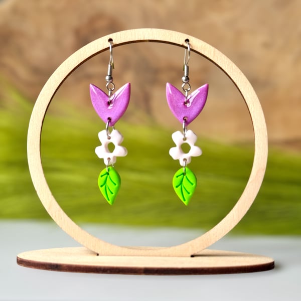 Modern Flower Polymer Clay Earrings Drops