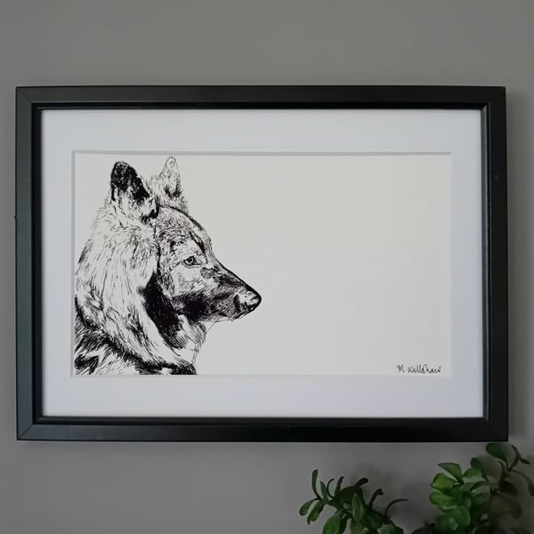 German Shepherd Dog Print - long haired pet print GSD