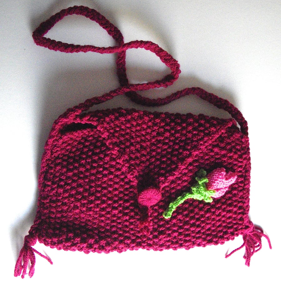 Dark Magenta Hand Knitted Bag