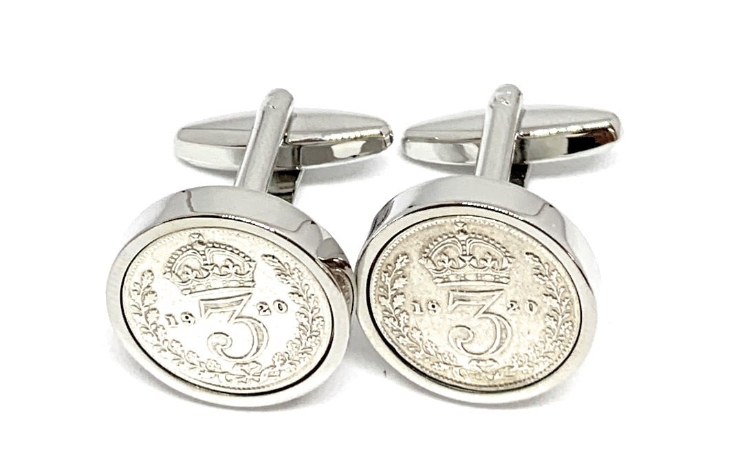 1921 Silver Threepence Cufflinks 104th birthday, 104th birthday gift