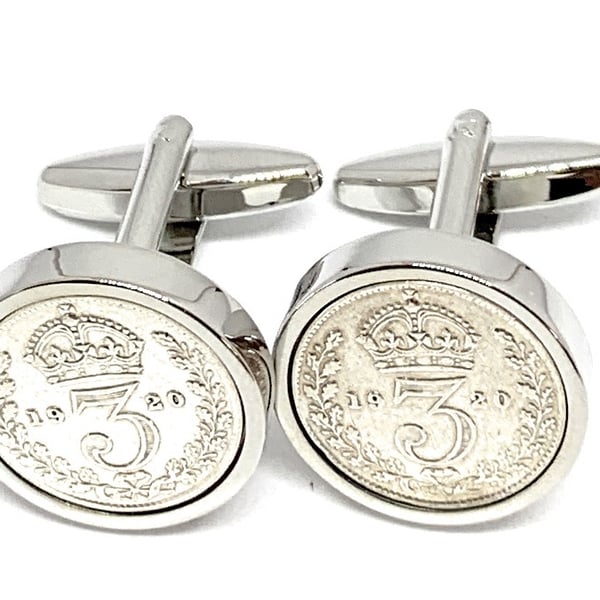 1921 Silver Threepence Cufflinks 104th birthday, 104th birthday gift