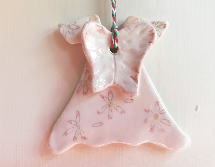 Ceramic angel dress and wings with hand painted daisies Christmas decoration