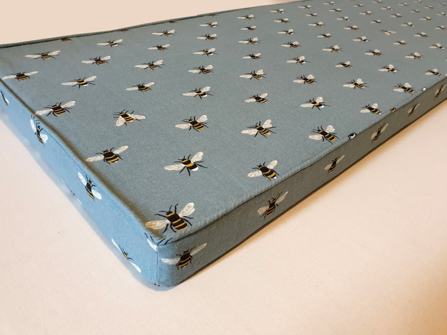 Bench Cushions Made to Order in Sophie Allport  Bees fabric in Teal