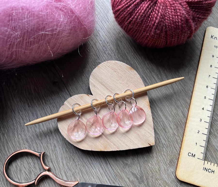 Glass Petal Stitch Markers (set of 5)