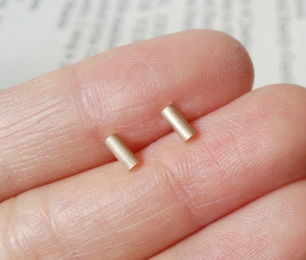 simple bar earring studs in 9ct yellow gold, 5mm handmade in England