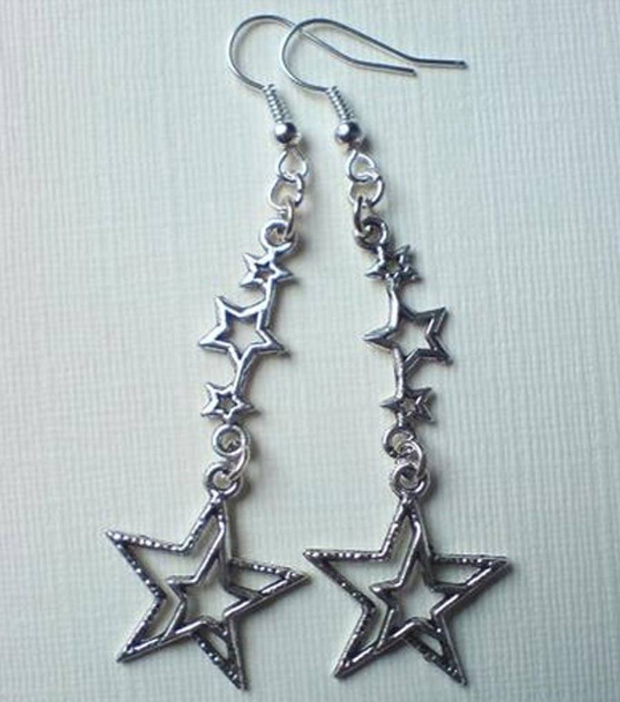 Dangling Shooting Star SIlver Plate Earrings