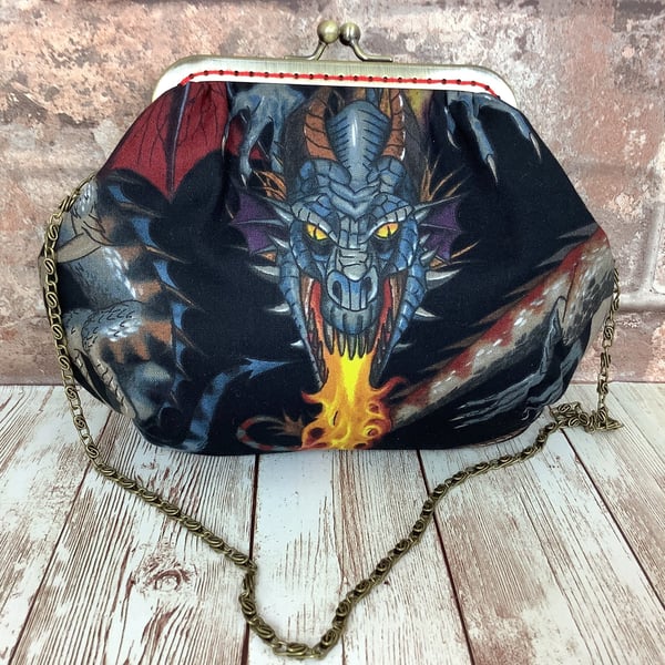 Gothic Dragons small fabric frame clutch makeup bag handbag purse