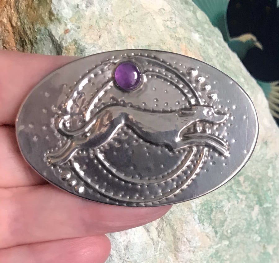  Art Deco Style Greyhound Brooch, Handmade in Pewter