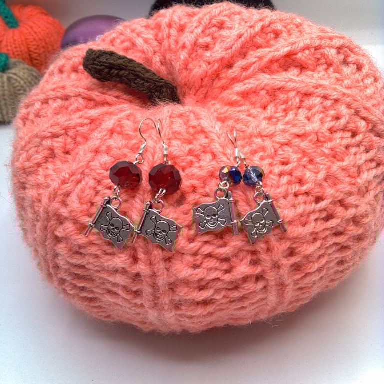 Halloween Pirate Flag Earrings with Colour Choice, Halloween Earrings