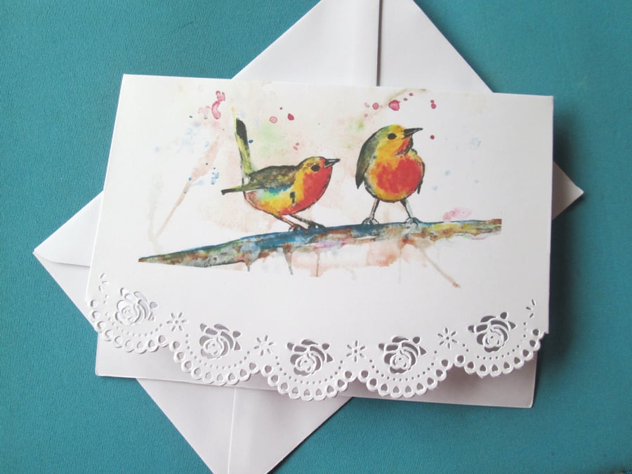 Birds Together Blank Card. Print of original painting