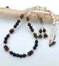 Obsidian, Bronzite, Jade & Shell Necklace & Earring Set - Summer Seconds Sale