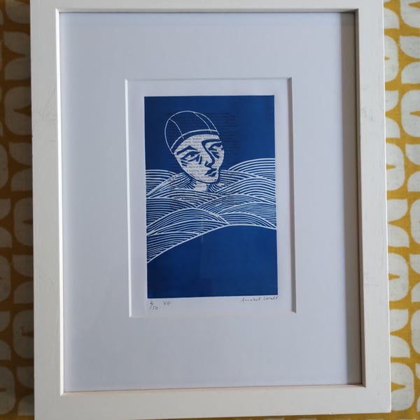 Swimmer lino print (framed)