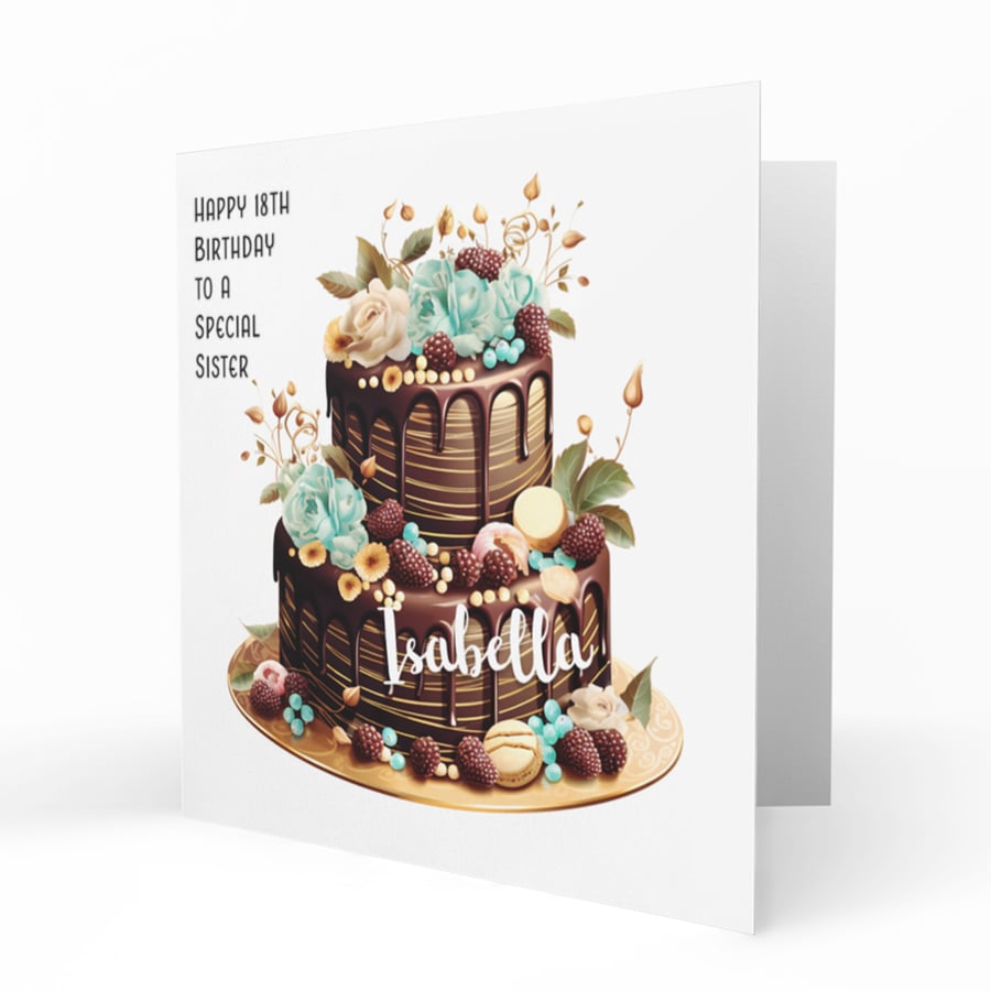 Personalised Birthday Card, Female, Cake, Floral, Mum, Gran C191