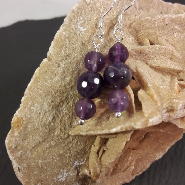 Faceted Amethyst and Sterling Silver Earrings