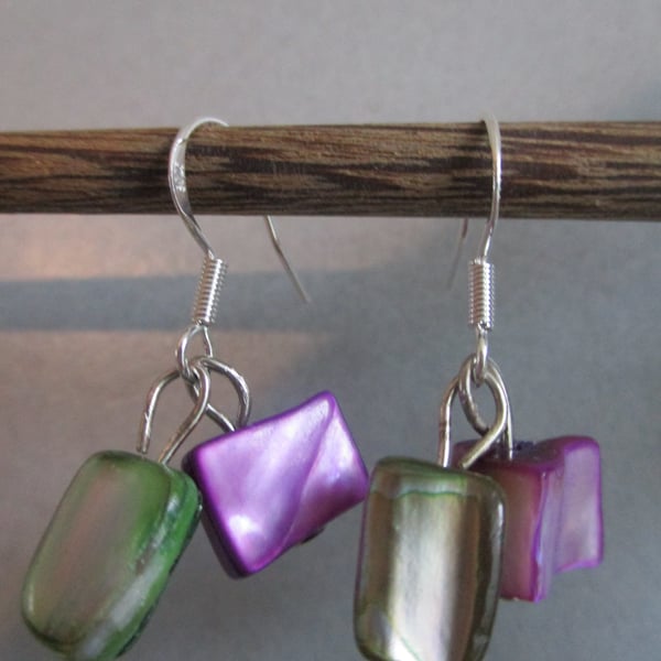 Lovely Real Natural Green Purple Shell Earrings