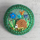Hand Embroidered Hedgerow Hedgehog Brooch