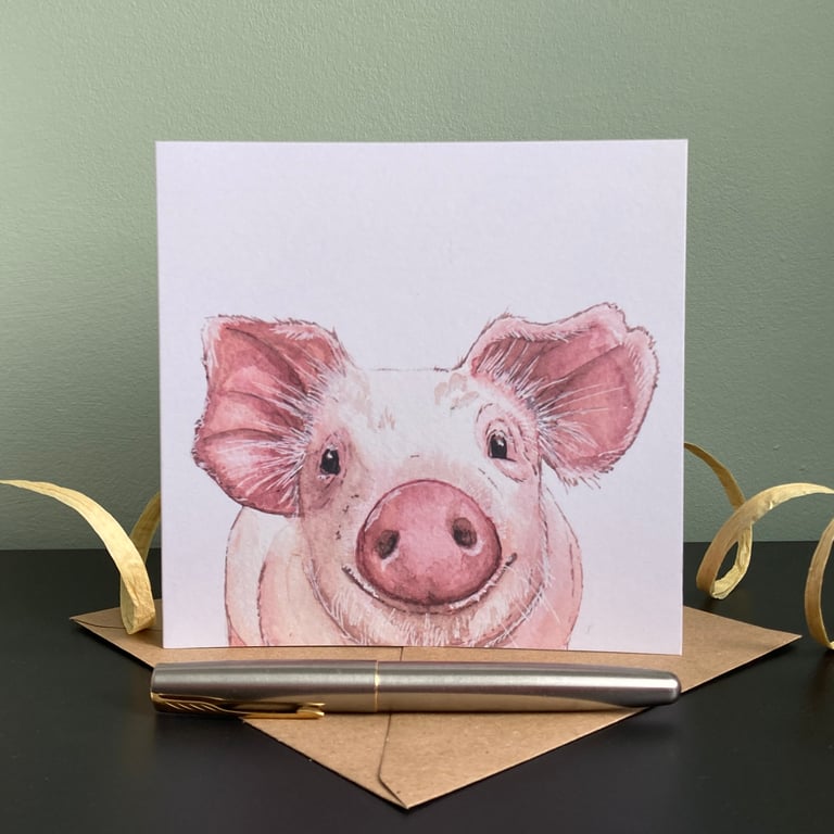 Pig Birthday Card. Personalised or blank Piglet Card for Pig lover.