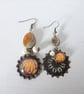 Asymmetrical Boho Style Earrings with Art Charms, Faux Pearls and Agate Stone - Image 4