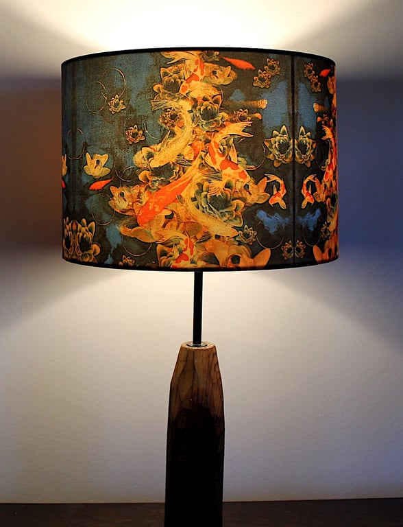 Koi on Cobalt Drum Lampshade by Lily Greenwood - Medium - 30cm