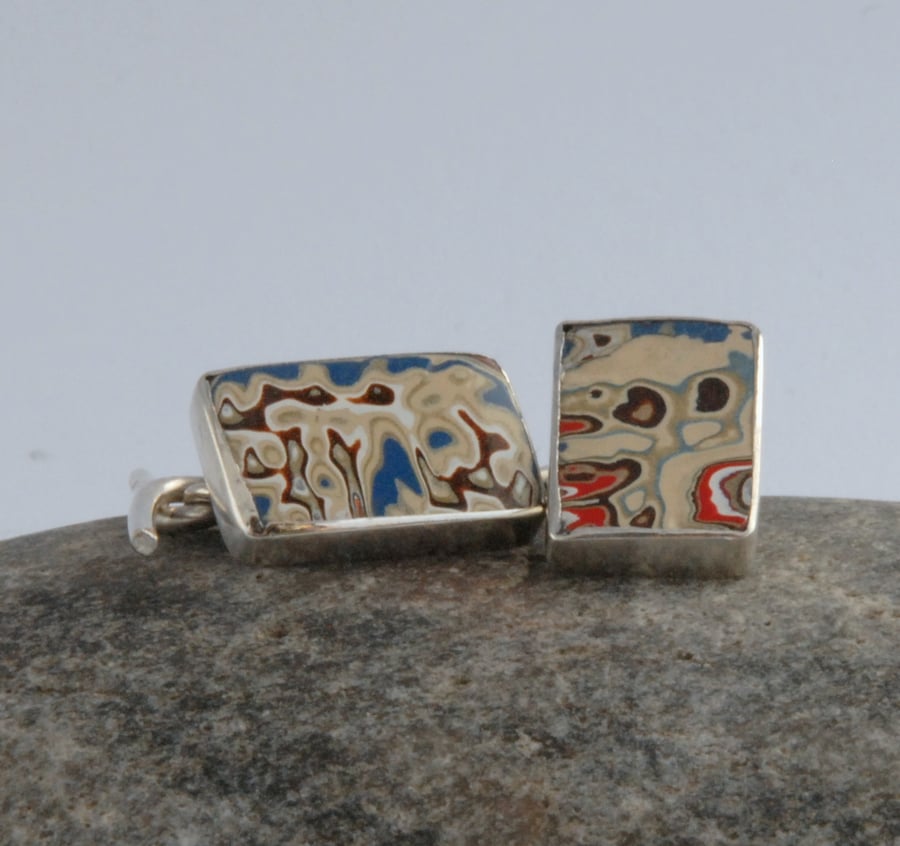 Sterling silver and vintage fordite cufflinks