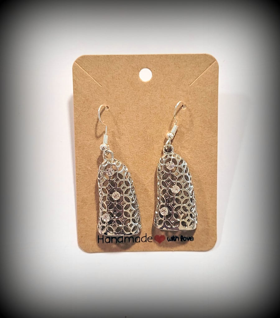 Silver Boho Drop Charm Dangle Earrings on Silver Plated Earring Hooks