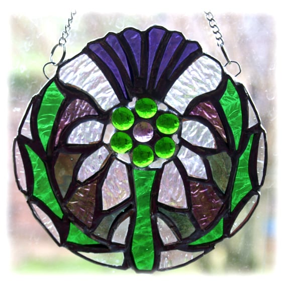 Scottish Thistle Stained Glass Suncatcher Flowe... Folksy
