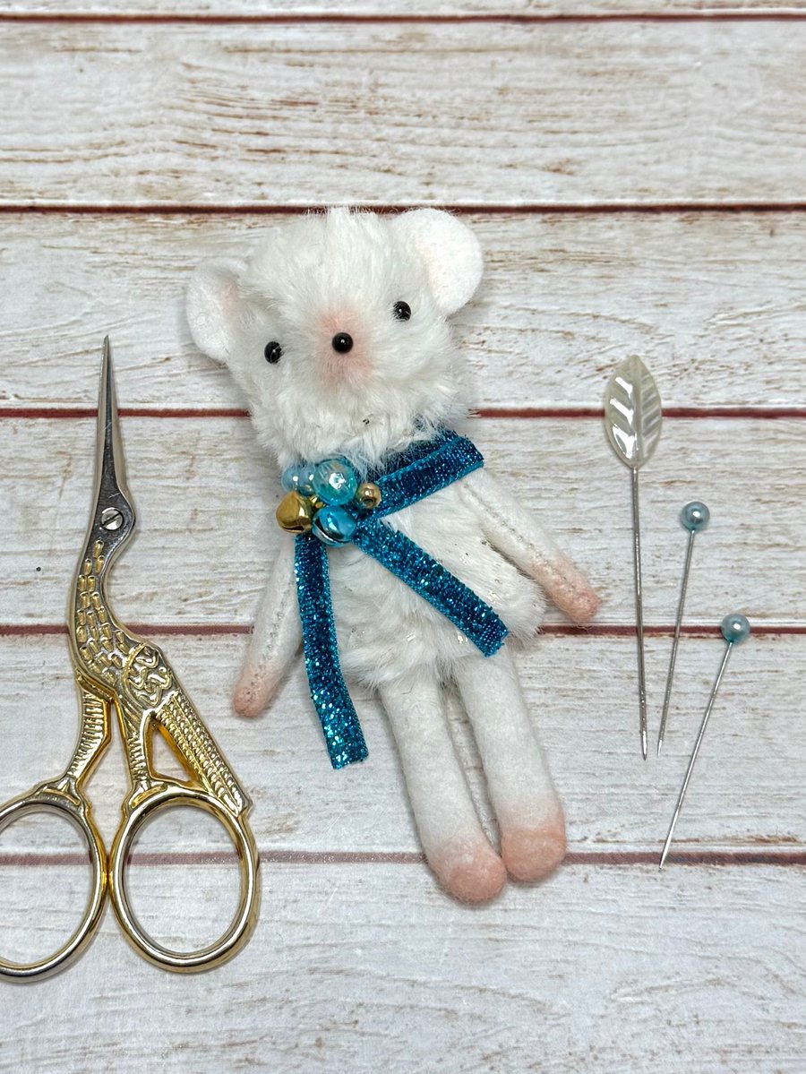 Christmas Mouse Tiny Art Doll Blue