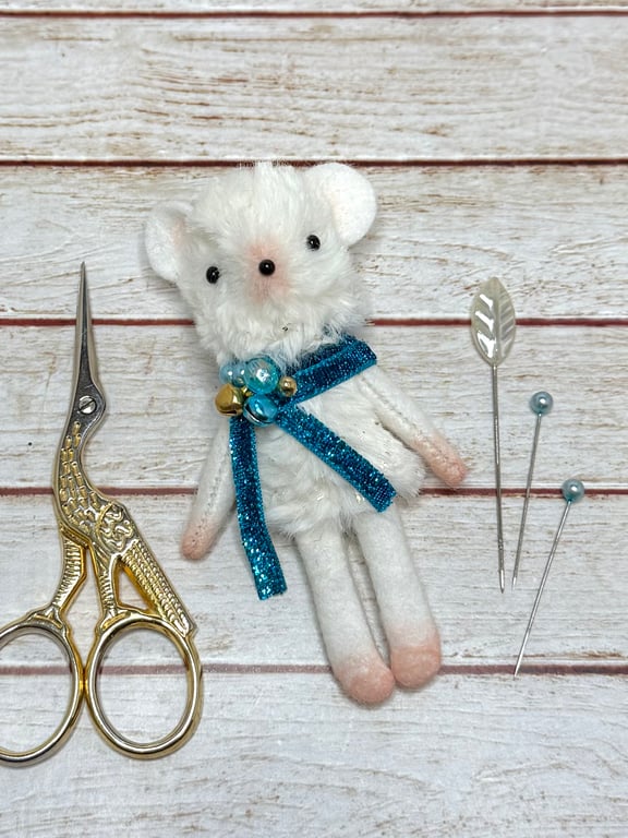 Christmas Mouse Tiny Art Doll Blue