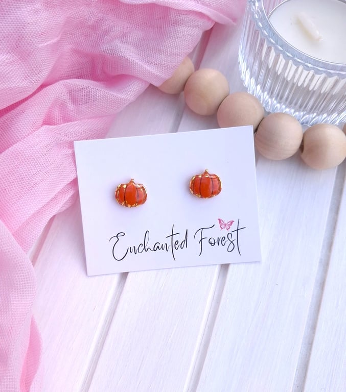 Mini Golden Flake Pumpkin Stud Earrings, Autumn Jewellery, Acessories & Gifts