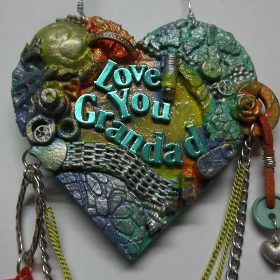 Mixed Media Grandad, Father's Day,  Birthday,  Hanging Heart.