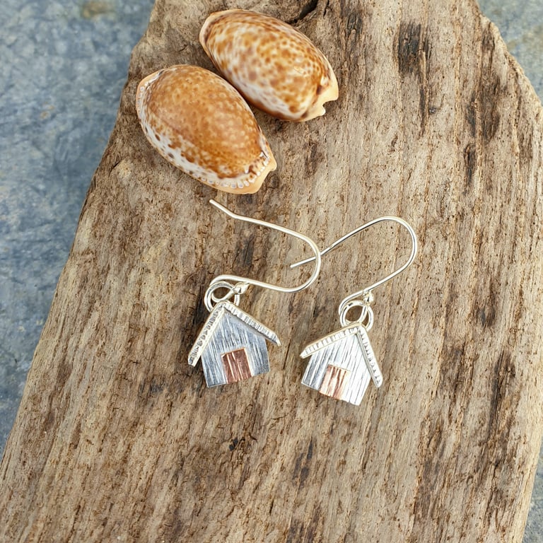 Sterling silver beach hut earrings