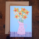 Print of papercut daffodils in jug - Greeting Card - Eco-friendly 