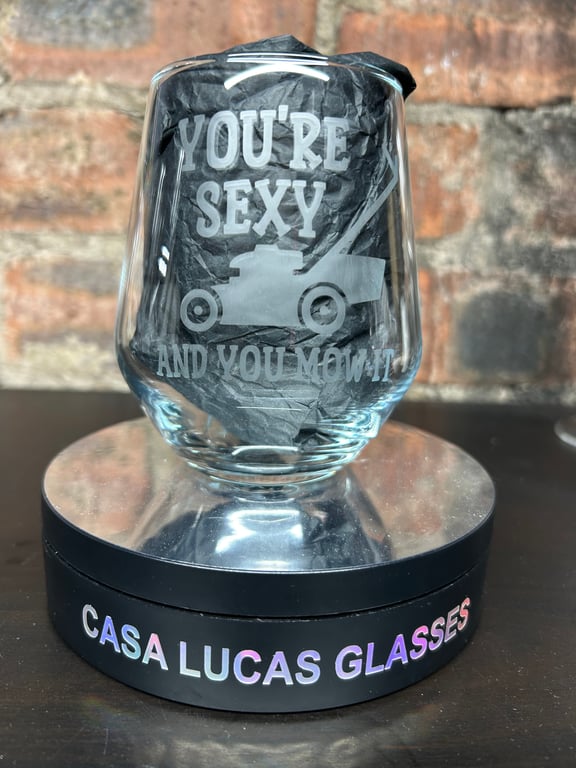 Hand Etched Wine Glass Sexy and You Mow It