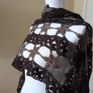 Boho Hand Knit Scarf-Brown Gradient Knitted Shoulder Shawl-Braided Fringed shawl
